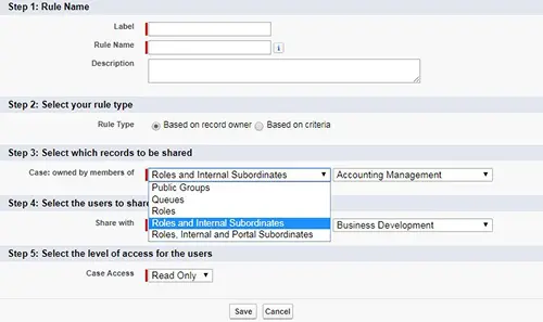 Sales order form displayed on screen, illustrating the process of managing Sharing Rules in Salesforce.